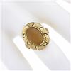 Image 3 : Vintage 14k Yellow Gold Oval Cabochon Jelly Opal Textured Open Work Platter Ring