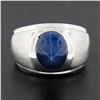 Image 2 : Men's 14K White Gold Oval Cabochon Bezel Set Lindy Star Sapphire Brushed Ring