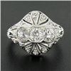 Image 2 : Antique Edwardian Platinum European Diamond Milgrain Engraved Dome Mosaic Ring