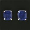 Image 2 : NEW 18K White Gold GIA Cushion Brilliant Prong Royal Blue Sapphire Stud Earrings