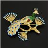 Image 2 : Vintage 18k Yellow Gold Multi Color Enamel Peacock Bird on Branch Pin Brooch