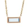 Image 2 : New 14K Rose Gold Emerald Cut Channel Set Blue Topaz Solitaire Pendant & Chain
