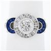 Image 2 : NEW 18k Gold 1.66 ctw GIA Round Diamond Baguette Halo Sapphire Bezel Milgrain Ri