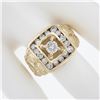 Image 3 : Men's Solid 14K Yellow Gold 1.26 ctw Diamond Solitaire & Halo Nugget Style Ring