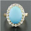 Image 2 : Antique 18k Rosy Gold Platinum Oval Cabochon Persian Turquoise Diamond Halo Ring