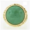 Image 4 : 14k Yellow Gold Large 16mm Round Cabochon Bezel Green Jade Spiral Open Work Ring