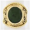 Image 1 : Vintage 14k Yellow Gold Oval Cabochon Cut Jade Twisted Wire Wide Cigar Band Ring