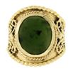 Image 4 : Vintage 14k Yellow Gold Oval Cabochon Cut Jade Twisted Wire Wide Cigar Band Ring