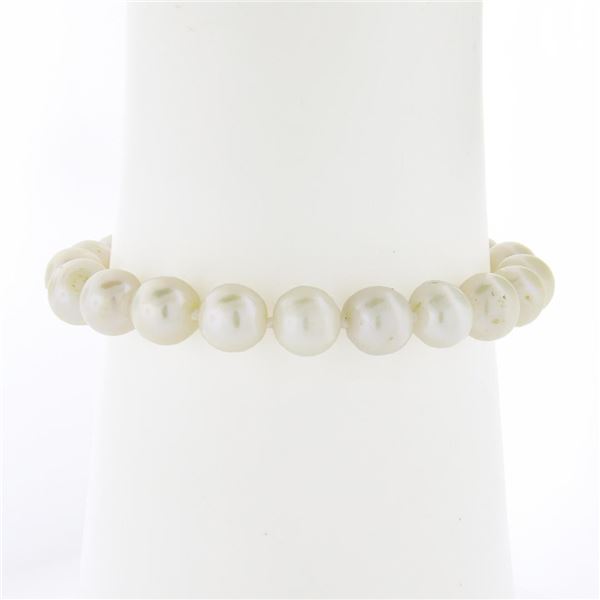 6.5" 14k Gold Grooved Ball Hook Push Clasp 8-8.5mm Cultured Pearl Bracelet