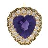 Image 6 : Antique Victorian 14k Gold Large Heart Amethyst & Diamond Enamel Brooch Pendant