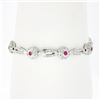 Image 3 : 18k White Gold 6.75" Natural Diamond & Lab Grown Ruby Open Link Tennis Bracelet
