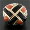 Image 2 : 14K Yellow Gold Inlaid Black Onyx, Coral & Mother of Pearl Wide Domed Bombe Ring