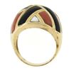 Image 6 : 14K Yellow Gold Inlaid Black Onyx, Coral & Mother of Pearl Wide Domed Bombe Ring