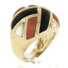Image 7 : 14K Yellow Gold Inlaid Black Onyx, Coral & Mother of Pearl Wide Domed Bombe Ring
