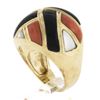 Image 8 : 14K Yellow Gold Inlaid Black Onyx, Coral & Mother of Pearl Wide Domed Bombe Ring