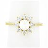 NEW Classic 18k Yellow Gold 5.25mm Pearl .40 ctw Round Diamond Flower Cluster Ri