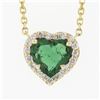 Image 2 : NEW 14K Yellow Gold 0.75 ctw Heart Cut Emerald w/ Diamond Halo Pendant & Chain