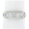Image 1 : Antique Edwardian Platinum & 14K Gold 0.35 ctw Diamond Filigree 3 Stone Band Rin