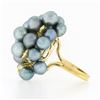 Image 6 : 14k Yellow Gold Bluish Gray Pearl w/ Etched Leaf Large Cluster Cocktail Ring