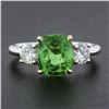 Image 3 : NEW Platinum 14k Gold 4.23 ctw GIA Cushion Tsavorite & Round Diamond Accents Rin