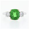 Image 5 : NEW Platinum 14k Gold 4.23 ctw GIA Cushion Tsavorite & Round Diamond Accents Rin