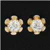 Image 2 : NEW 14K Yellow Gold 0.76 ctw European Diamond Buttercup Prong Flower Stud Earrin