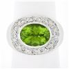 Image 1 : 18k White Gold 4.11 ctw Oval Peridot & Pave Diamond Matte Hammered Cocktail Ring