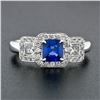 Image 3 : 18K White Gold 1.70 ctw AGL Emerald Step Cut Royal Blue Sapphire & Diamond Ring