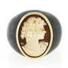 Image 4 : Vintage Carved Black Stone Wide Band Ring w/ 10k Gold Bezel Set Shell Cameo