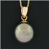 Image 3 : 14K Yellow Gold 11.5mm Tahitian Gray Pearl Solitaire Pendant 18 Chain Necklace