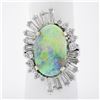 Image 1 : Vintage White Gold Oval Cabochon Opal & Diamond Ballerina Halo Cocktail Ring