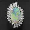 Image 2 : Vintage White Gold Oval Cabochon Opal & Diamond Ballerina Halo Cocktail Ring