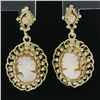 Image 2 : Vintage 14k Gold Fine Carved Shell Cameo W/ Twisted Wire Frame Dangle Earrings