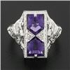 Image 2 : 14K White Gold 1.80 ctw Amethyst & Diamond Filigree Etched Milgrain Platter Ring