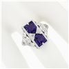 Image 3 : 14K White Gold 1.80 ctw Amethyst & Diamond Filigree Etched Milgrain Platter Ring