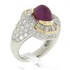 Image 9 : 18K Yellow Gold & Platinum GIA Oval Cabochon Ruby w/ Diamond Halo Cocktail Ring