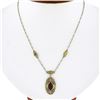 Image 8 : Antique Art Deco 14k Tri Color Gold Marquise Garnet Filigree Pendant Necklace