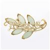 Image 3 : Ming's 14K Gold Marquise Cabochon Jade Cultured Pearl Branch Cluster Pin Brooch