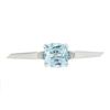 Image 1 : Vintage 14k White Gold Cushion Cut Blue Topaz & Diamond Unique Bar Pin Brooch