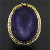 Image 2 : 14k Gold Left Facing Amethyst Cameo Ring w/ Seed Pearl Filigree & Floral Frame