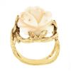 Image 8 : Vintage 14k Gold Large Carved Rose Flower White Angel Skin Coral Freeform Ring