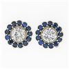Image 1 : New 14k White Gold 1.51 ctw Diamond Sapphire Halo Milgrain Flower Cluster Earrin