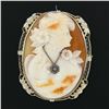 Image 2 : Large Vintage 14K Gold Carved Shell Cameo w/ Diamond Filigree Pin Brooch Pendant