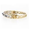 Image 5 : Vintage 14K TT Gold 1.50 ctw Diamond & Sapphire Open Flower Hinged Bangle Bracel