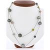 Image 1 : 18k Gold 46" Long Chain Necklace w/ Tahitian Pearl Sapphires & Diamonds Station