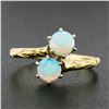 Image 6 : Antique 14K Yellow Gold Dual Round Cabochon Opal Etched Work Petite Bypass Ring