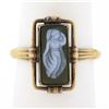 Image 1 : Antique 10k Gold Bezel Rectangular Carved Hard Stone w/ Open Frame Cameo Ring