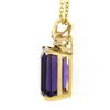 Image 5 : 14k Yellow Gold Large Emerald Cut Amethyst w/ Diamond Bow Ribbon Pendant & Chain
