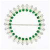 Vintage 14k Gold 1.60 ctw Round Diamond Emerald & White Pearl Circle Wreath Broo