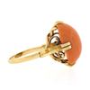 Image 5 : Vintage 18K Gold Cabochon Pinkish-Orange Natural Coral Open Work Solitaire Ring